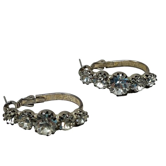 Rhinestone Hoops Large Clear Stones Silver Tone Earrings‎ - Picture 4 of 7